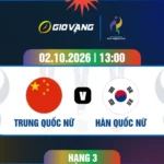 Soi kèo nữ Trung Quốc vs nữ Hàn Quốc 13h00 ngày 02/10/2026 – ASIAD 2026