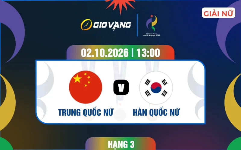 Soi kèo nữ Trung Quốc vs nữ Hàn Quốc 13h00 ngày 02/10/2026 – ASIAD 2026